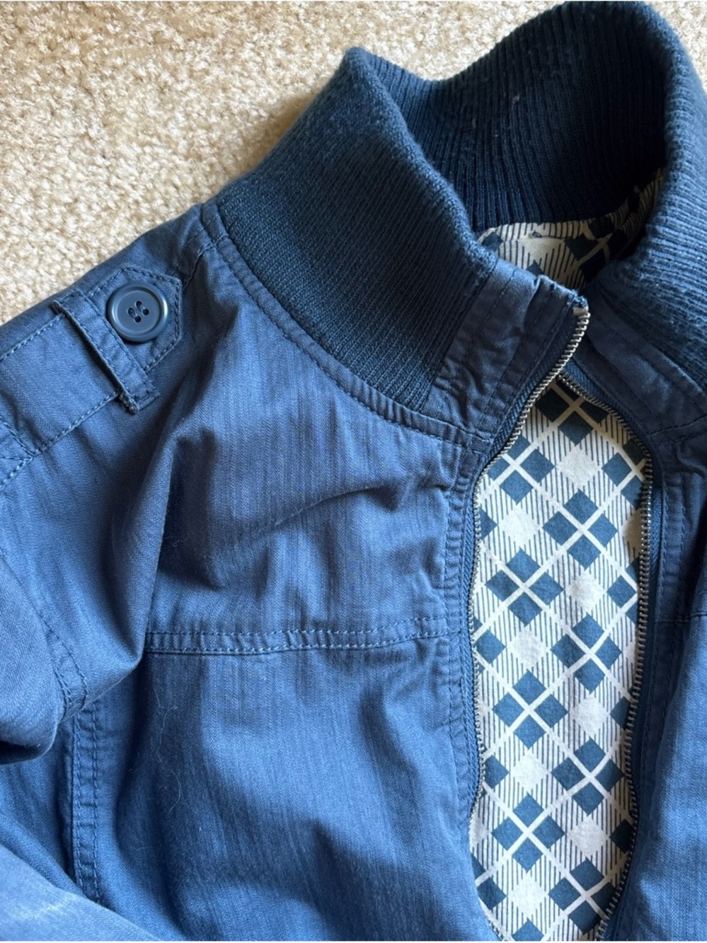 Heritage 1981 Men's Navy Blue Bomber Jacket with Argyle Lining